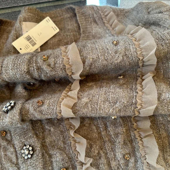 NWT - MAEVE Short-Sleeve Crystal Embellished Ruffled Cardigan Sweater - Size L - Picture 15 of 16